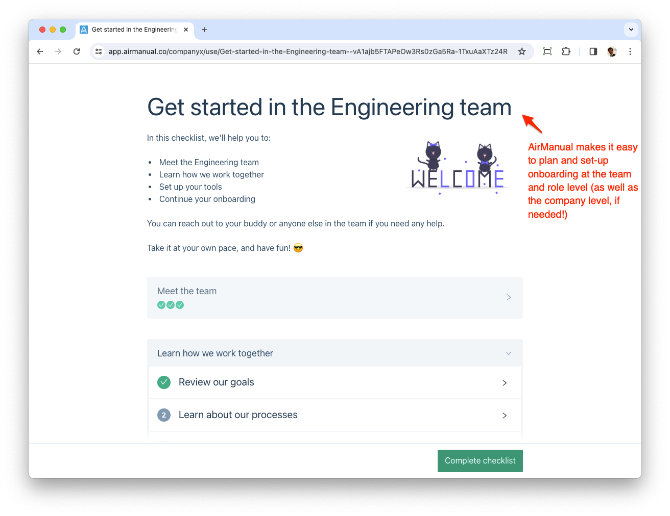 Screenshot of AirManual: A team onboarding checklist