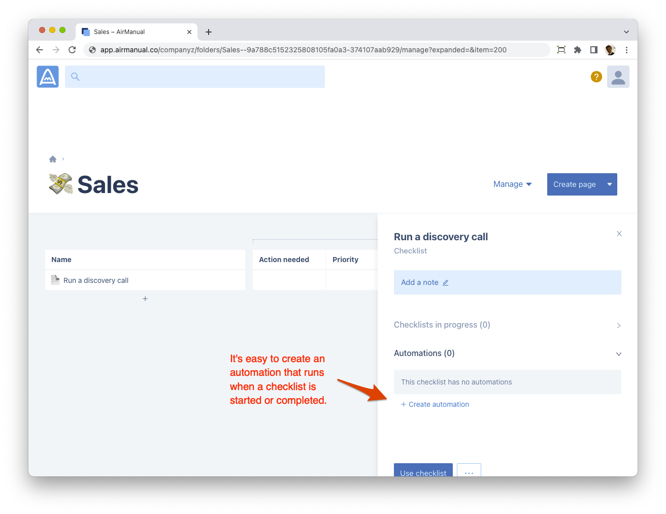 Screenshot of AirManual: Setting up an automation