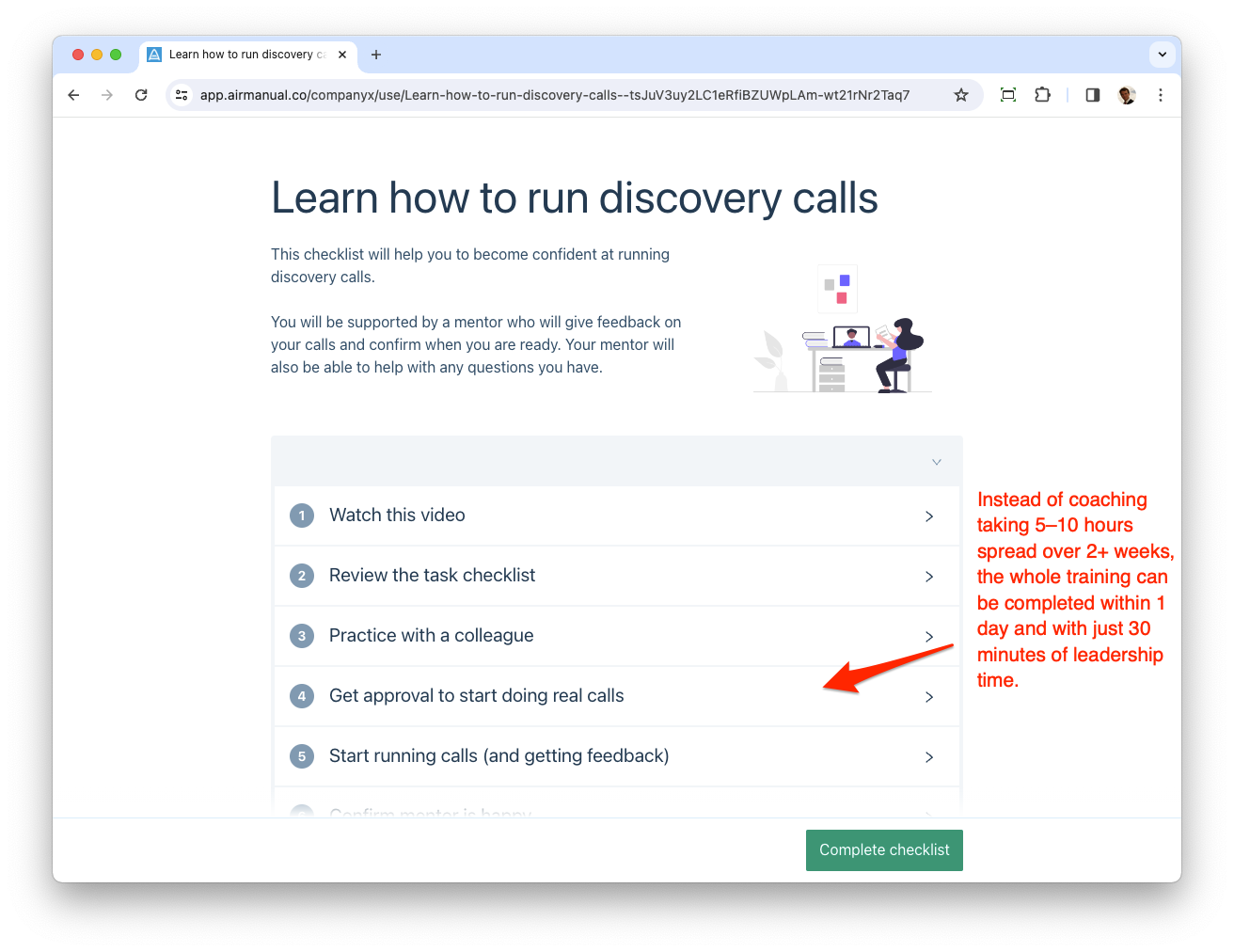 Screenshot of AirManual: A training checklist