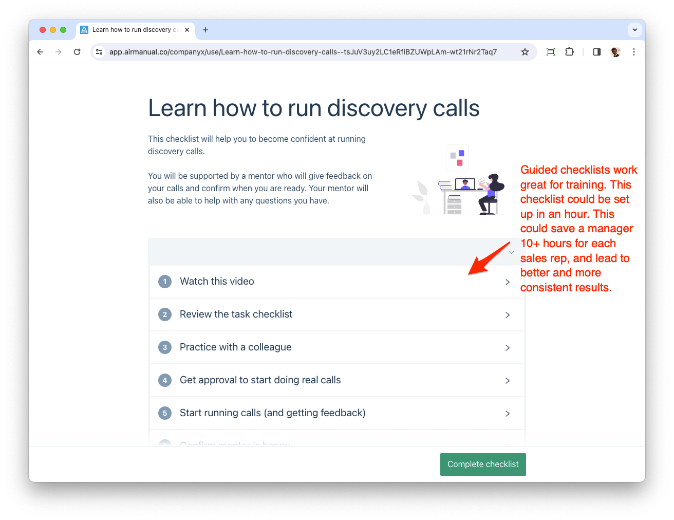 Screenshot of AirManual: A training checklist