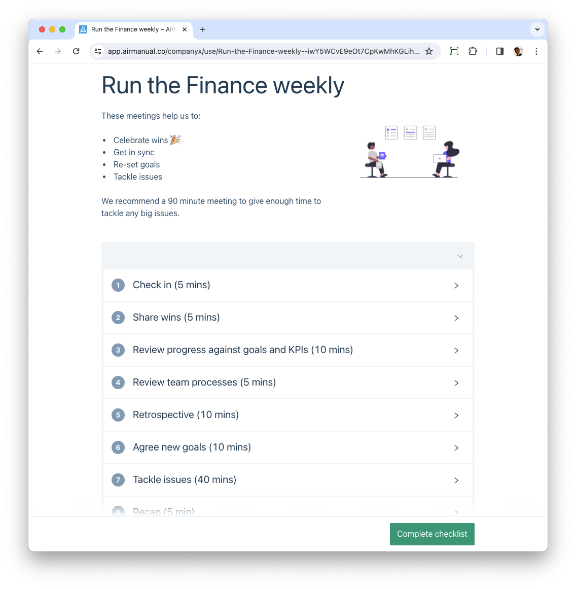 A checklist for running a weekly team meeting