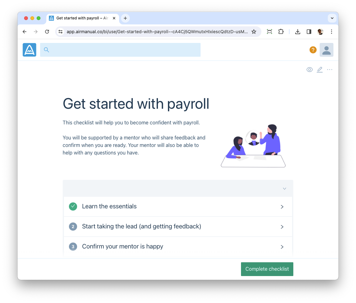 A role onboarding checklist for a team member to get started with payroll